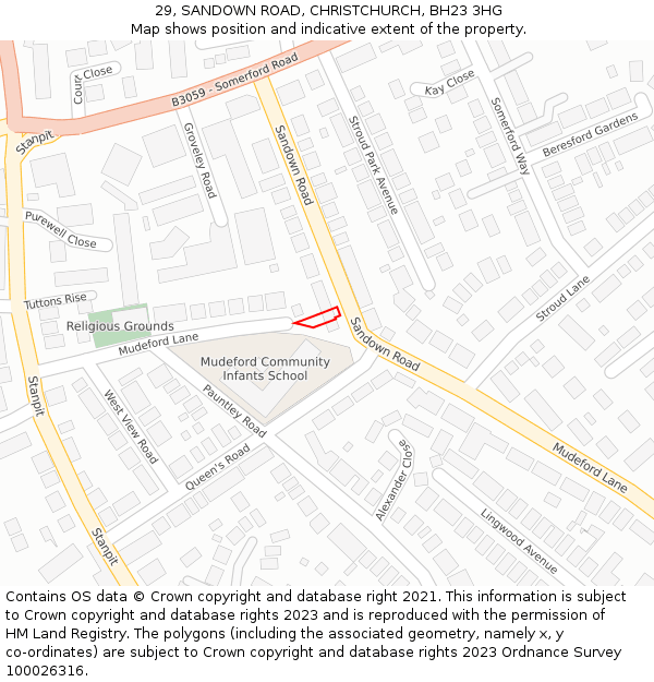 29, SANDOWN ROAD, CHRISTCHURCH, BH23 3HG: Location map and indicative extent of plot