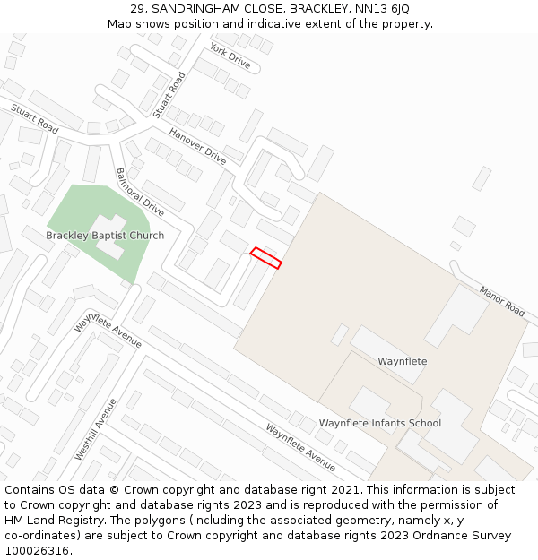 29, SANDRINGHAM CLOSE, BRACKLEY, NN13 6JQ: Location map and indicative extent of plot