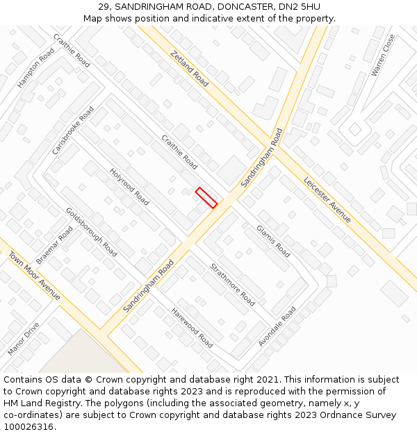 29, SANDRINGHAM ROAD, DONCASTER, DN2 5HU: Location map and indicative extent of plot