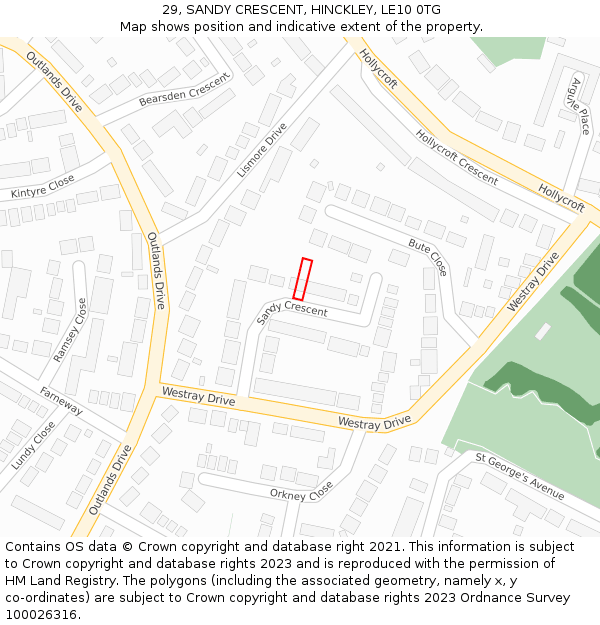 29, SANDY CRESCENT, HINCKLEY, LE10 0TG: Location map and indicative extent of plot