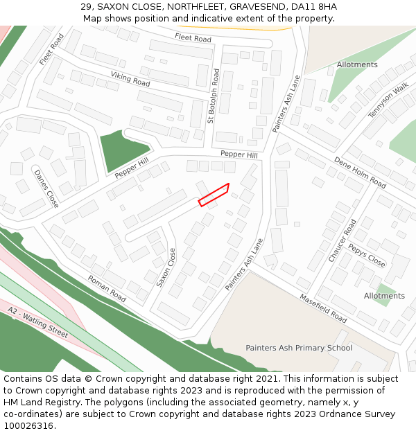 29, SAXON CLOSE, NORTHFLEET, GRAVESEND, DA11 8HA: Location map and indicative extent of plot