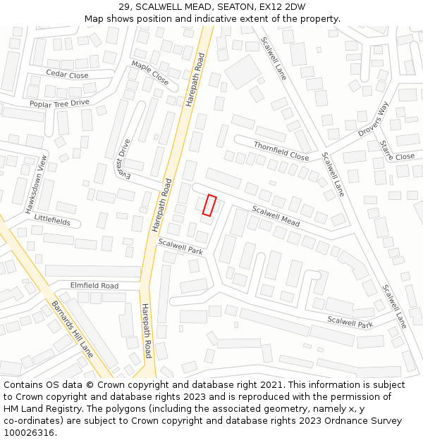 29, SCALWELL MEAD, SEATON, EX12 2DW: Location map and indicative extent of plot