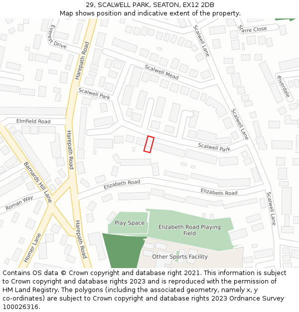 29, SCALWELL PARK, SEATON, EX12 2DB: Location map and indicative extent of plot