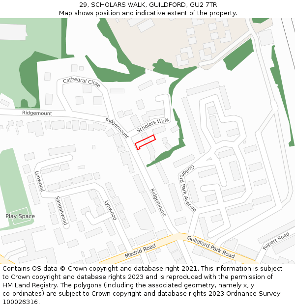 29, SCHOLARS WALK, GUILDFORD, GU2 7TR: Location map and indicative extent of plot