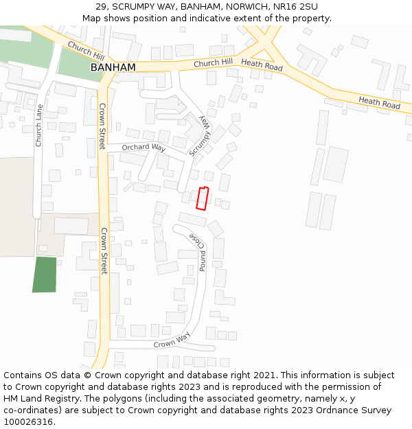 29, SCRUMPY WAY, BANHAM, NORWICH, NR16 2SU: Location map and indicative extent of plot