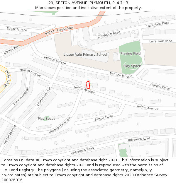 29, SEFTON AVENUE, PLYMOUTH, PL4 7HB: Location map and indicative extent of plot