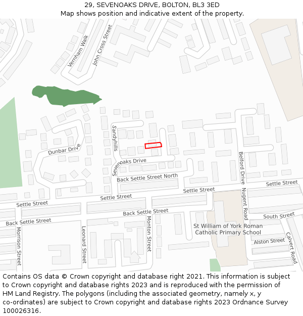 29, SEVENOAKS DRIVE, BOLTON, BL3 3ED: Location map and indicative extent of plot