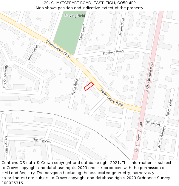 29, SHAKESPEARE ROAD, EASTLEIGH, SO50 4FP: Location map and indicative extent of plot