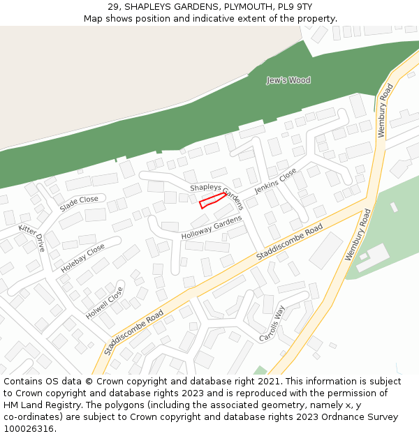 29, SHAPLEYS GARDENS, PLYMOUTH, PL9 9TY: Location map and indicative extent of plot