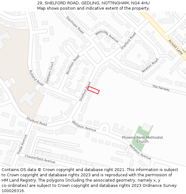 29, SHELFORD ROAD, GEDLING, NOTTINGHAM, NG4 4HU: Location map and indicative extent of plot