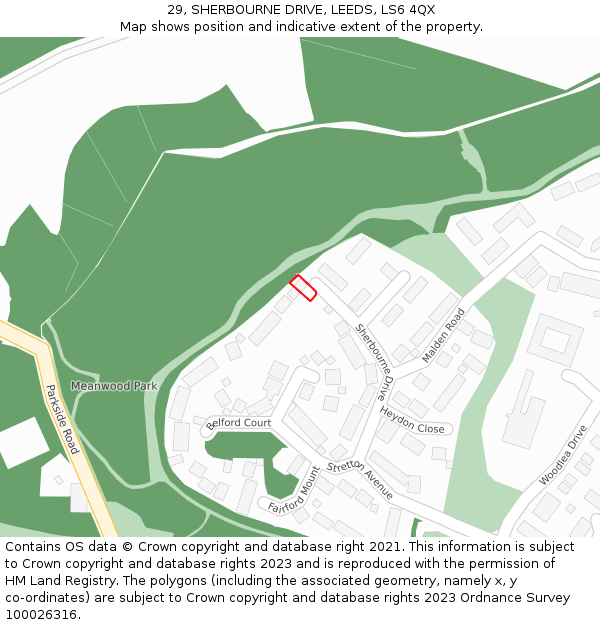 29, SHERBOURNE DRIVE, LEEDS, LS6 4QX: Location map and indicative extent of plot