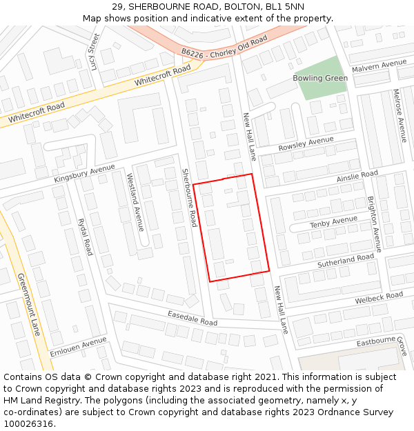 29, SHERBOURNE ROAD, BOLTON, BL1 5NN: Location map and indicative extent of plot