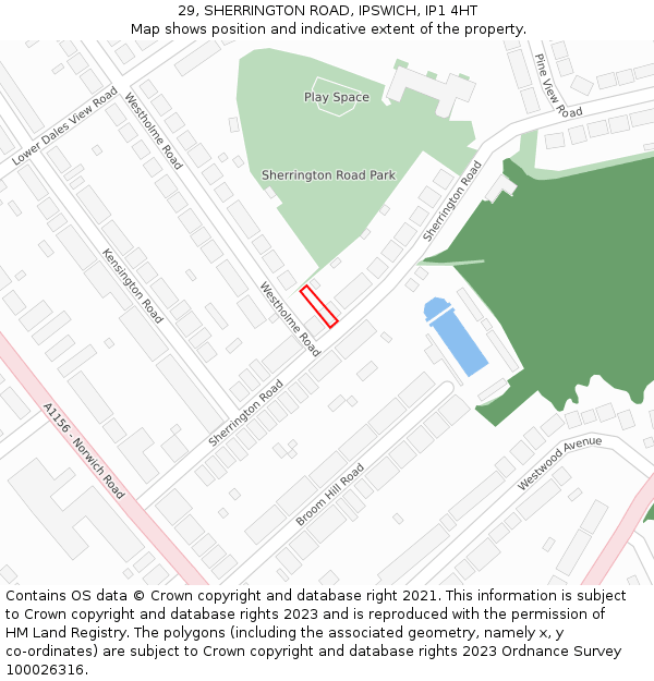 29, SHERRINGTON ROAD, IPSWICH, IP1 4HT: Location map and indicative extent of plot