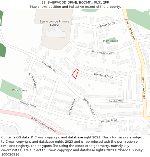 29, SHERWOOD DRIVE, BODMIN, PL31 2PR: Location map and indicative extent of plot