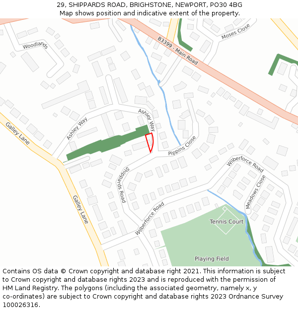 29, SHIPPARDS ROAD, BRIGHSTONE, NEWPORT, PO30 4BG: Location map and indicative extent of plot