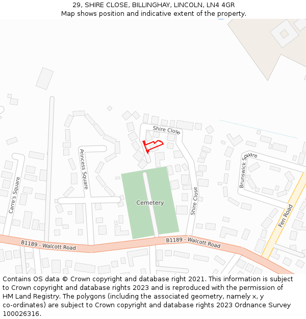 29, SHIRE CLOSE, BILLINGHAY, LINCOLN, LN4 4GR: Location map and indicative extent of plot