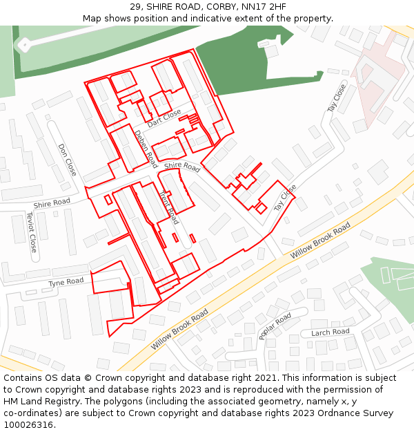 29, SHIRE ROAD, CORBY, NN17 2HF: Location map and indicative extent of plot