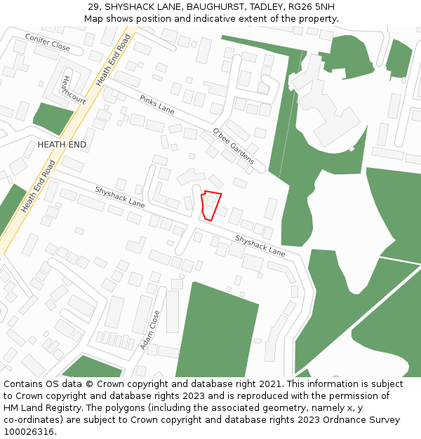 29, SHYSHACK LANE, BAUGHURST, TADLEY, RG26 5NH: Location map and indicative extent of plot