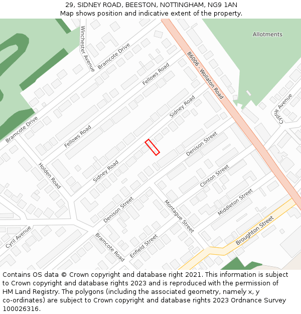29, SIDNEY ROAD, BEESTON, NOTTINGHAM, NG9 1AN: Location map and indicative extent of plot