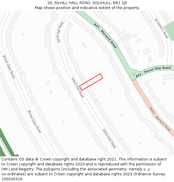 29, SILHILL HALL ROAD, SOLIHULL, B91 1JX: Location map and indicative extent of plot