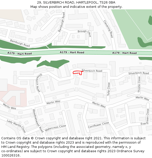 29, SILVERBIRCH ROAD, HARTLEPOOL, TS26 0BA: Location map and indicative extent of plot