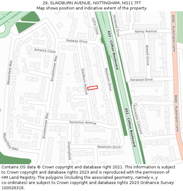 29, SLAIDBURN AVENUE, NOTTINGHAM, NG11 7FT: Location map and indicative extent of plot