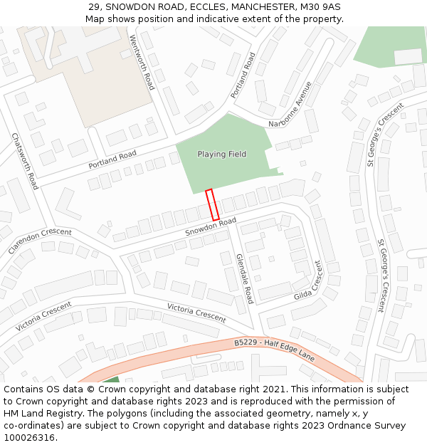 29, SNOWDON ROAD, ECCLES, MANCHESTER, M30 9AS: Location map and indicative extent of plot