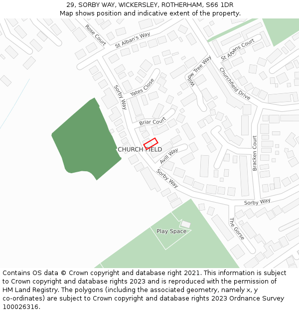 29, SORBY WAY, WICKERSLEY, ROTHERHAM, S66 1DR: Location map and indicative extent of plot