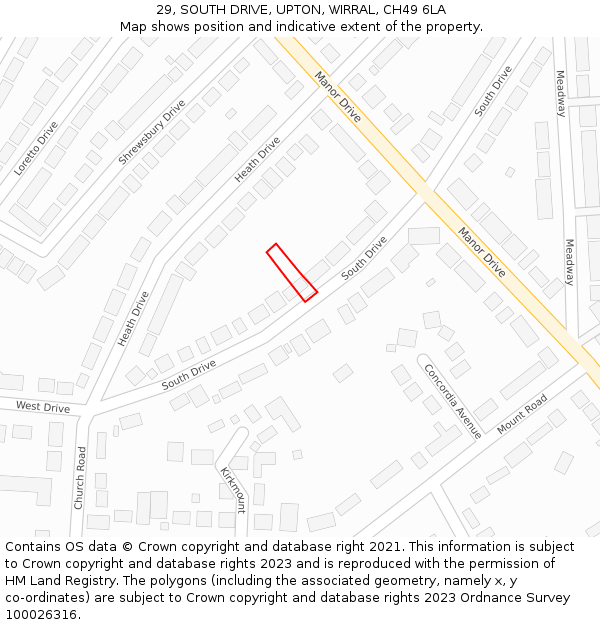 29, SOUTH DRIVE, UPTON, WIRRAL, CH49 6LA: Location map and indicative extent of plot