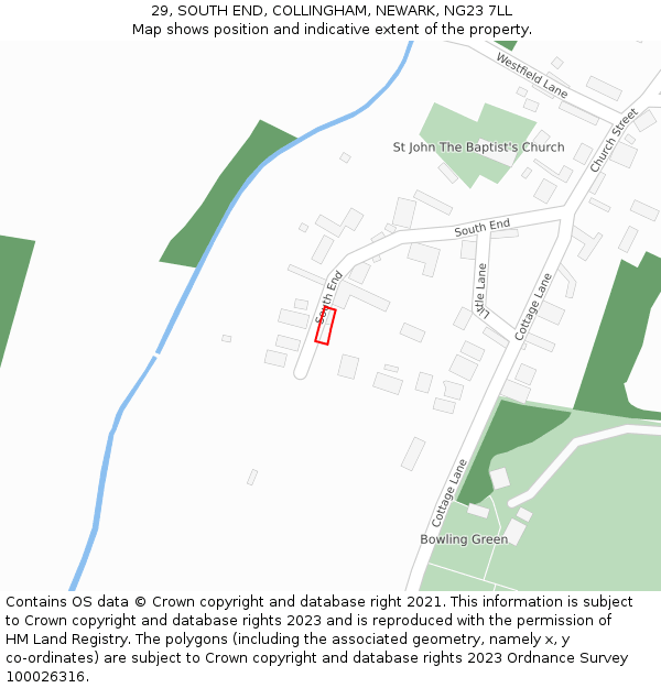 29, SOUTH END, COLLINGHAM, NEWARK, NG23 7LL: Location map and indicative extent of plot