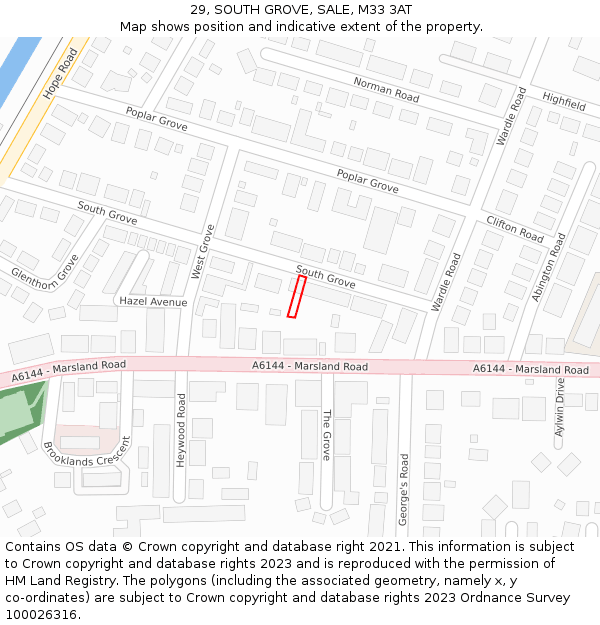 29, SOUTH GROVE, SALE, M33 3AT: Location map and indicative extent of plot