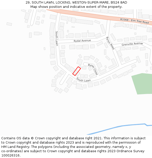 29, SOUTH LAWN, LOCKING, WESTON-SUPER-MARE, BS24 8AD: Location map and indicative extent of plot