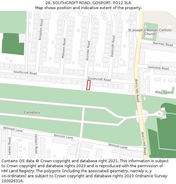 29, SOUTHCROFT ROAD, GOSPORT, PO12 3LA: Location map and indicative extent of plot