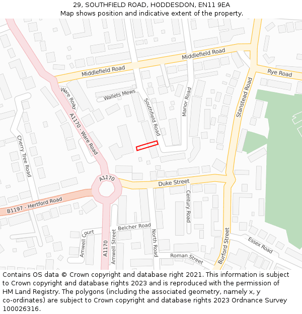 29, SOUTHFIELD ROAD, HODDESDON, EN11 9EA: Location map and indicative extent of plot