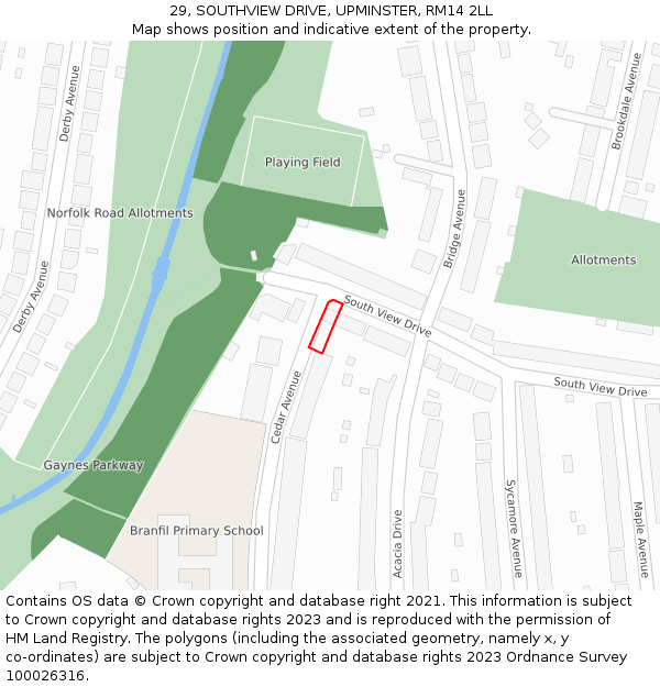 29, SOUTHVIEW DRIVE, UPMINSTER, RM14 2LL: Location map and indicative extent of plot