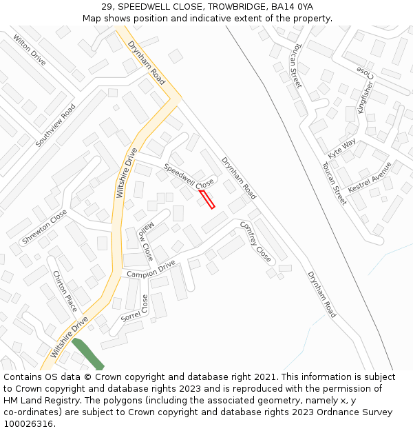 29, SPEEDWELL CLOSE, TROWBRIDGE, BA14 0YA: Location map and indicative extent of plot