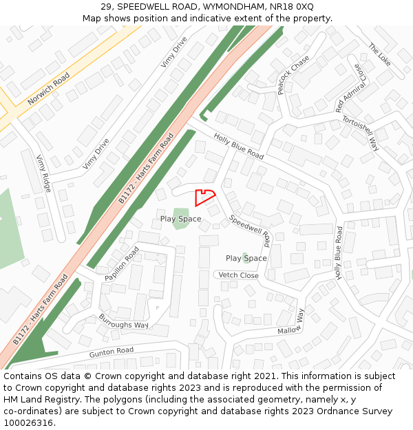 29, SPEEDWELL ROAD, WYMONDHAM, NR18 0XQ: Location map and indicative extent of plot