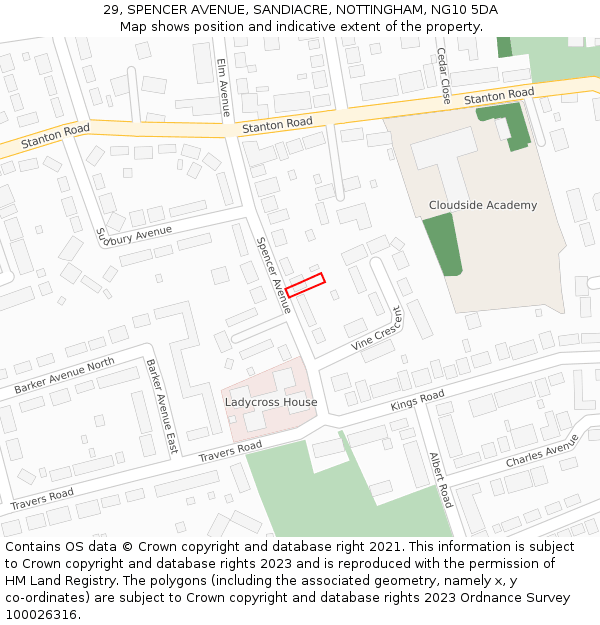 29, SPENCER AVENUE, SANDIACRE, NOTTINGHAM, NG10 5DA: Location map and indicative extent of plot