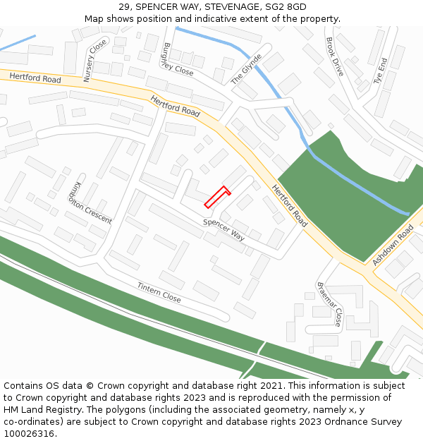 29, SPENCER WAY, STEVENAGE, SG2 8GD: Location map and indicative extent of plot