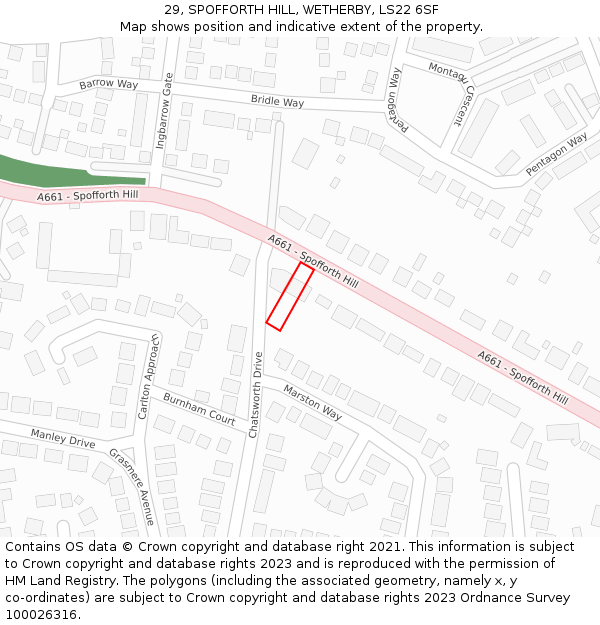 29, SPOFFORTH HILL, WETHERBY, LS22 6SF: Location map and indicative extent of plot