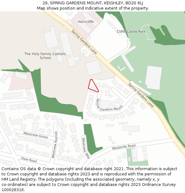 29, SPRING GARDENS MOUNT, KEIGHLEY, BD20 6LJ: Location map and indicative extent of plot