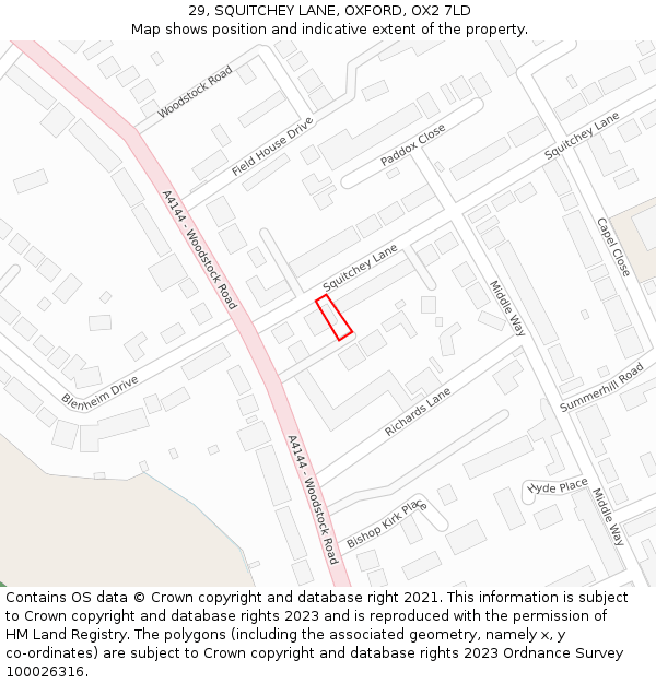 29, SQUITCHEY LANE, OXFORD, OX2 7LD: Location map and indicative extent of plot