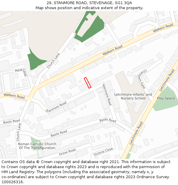 29, STANMORE ROAD, STEVENAGE, SG1 3QA: Location map and indicative extent of plot