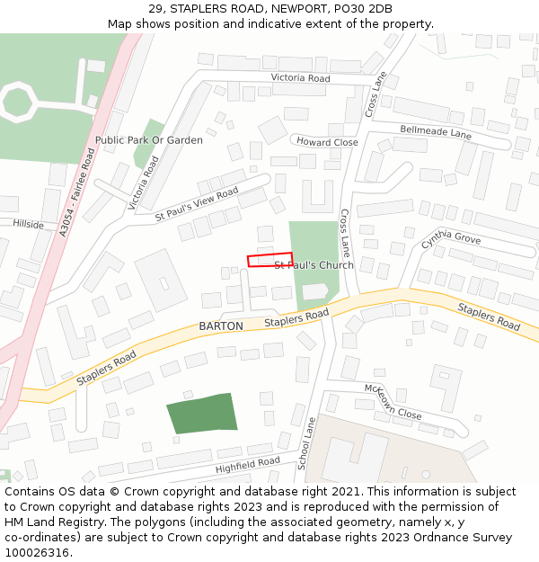 29, STAPLERS ROAD, NEWPORT, PO30 2DB: Location map and indicative extent of plot