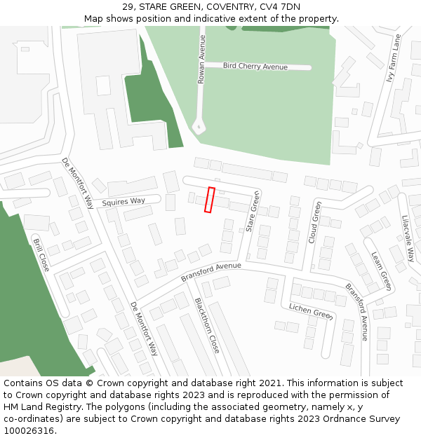 29, STARE GREEN, COVENTRY, CV4 7DN: Location map and indicative extent of plot