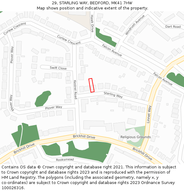 29, STARLING WAY, BEDFORD, MK41 7HW: Location map and indicative extent of plot