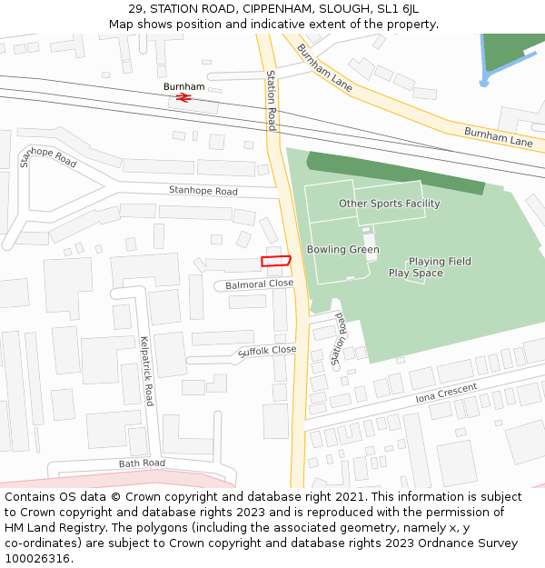 29, STATION ROAD, CIPPENHAM, SLOUGH, SL1 6JL: Location map and indicative extent of plot