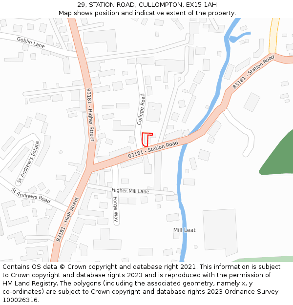 29, STATION ROAD, CULLOMPTON, EX15 1AH: Location map and indicative extent of plot