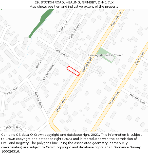 29, STATION ROAD, HEALING, GRIMSBY, DN41 7LX: Location map and indicative extent of plot