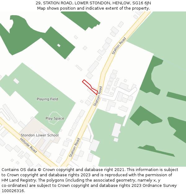 29, STATION ROAD, LOWER STONDON, HENLOW, SG16 6JN: Location map and indicative extent of plot